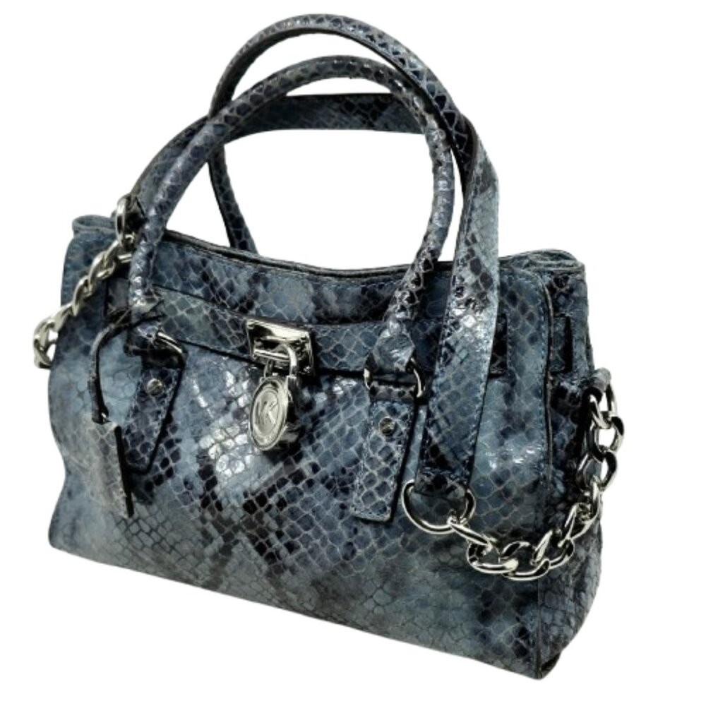 MICHAEL Michael Kors Blue Snake-Print Satchel with Chain Strap - Picture 2 of 5